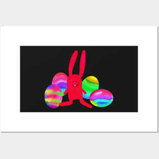 Pink Bunny and Painted Easter Eggs | Cherie's Art(c) Posters and Art